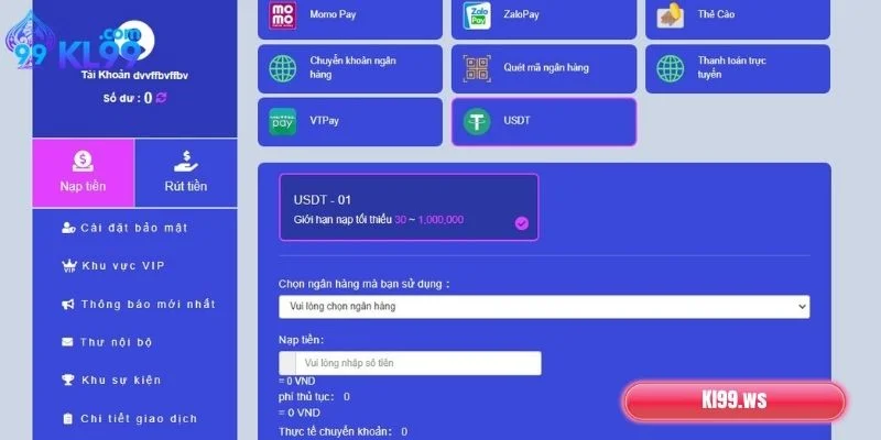 Tổng hợp các cách nạp tiền KL99